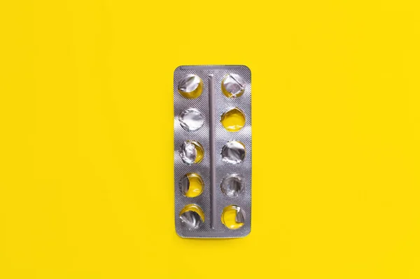 Top View Used Blister Pack Isolated Yellow —  Fotos de Stock