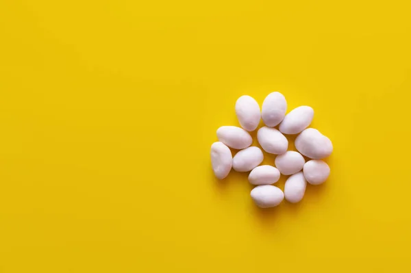 Top View Peeled Pine Nuts Yellow Background — Stock Photo, Image