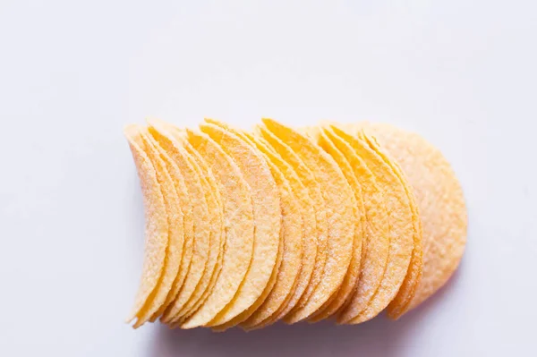 Top View Salty Crunchy Potato Chips White — ストック写真