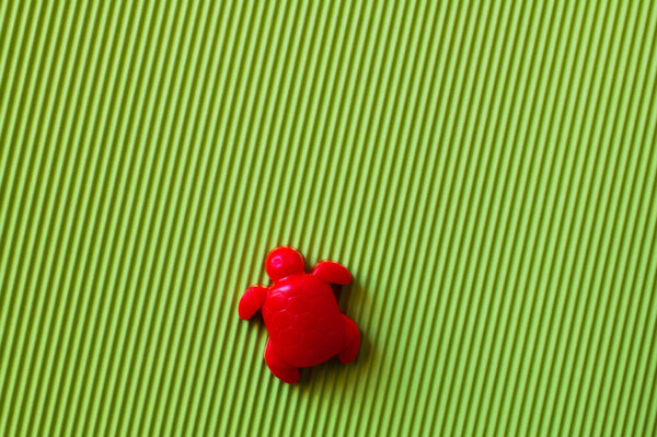 верхний вид красной черепахи песок плесени на зеленом гофрированном фоне