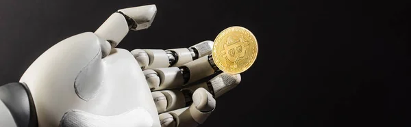 Kyiv Ukraine Kwiecień 2022 Robotyczna Ręka Złota Moneta Kryptograficzna Odizolowana — Zdjęcie stockowe