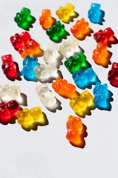 Top View Sweet Colorful Gummy Bears White Background — Stock Photo, Image