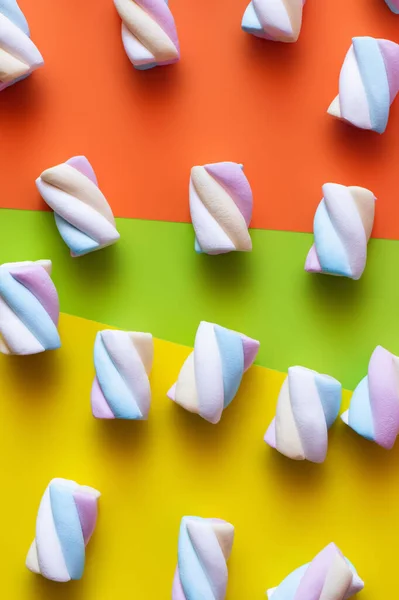 Top View Sweet Marshmallows Colorful Surface — Stock Photo, Image