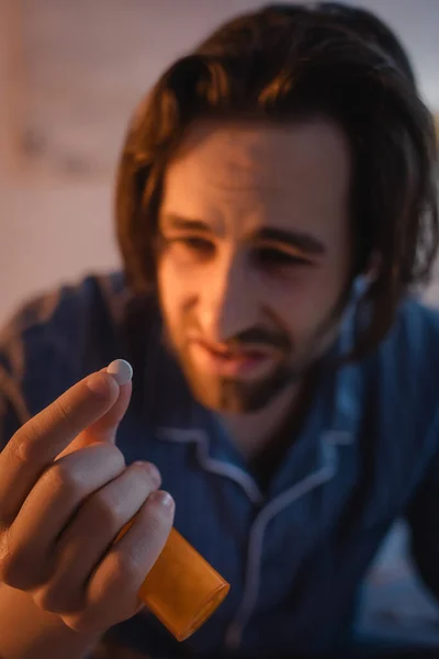 Pill Hand Blurred Man Sleep Disorder Home — 스톡 사진