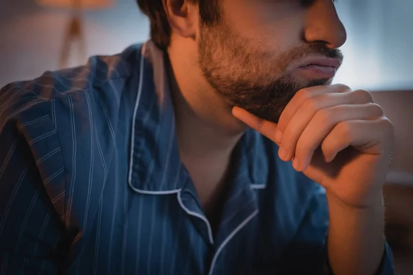 Cropped View Tired Man Pajamas Home — Foto Stock