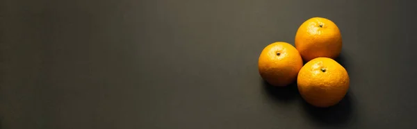 High Angle View Tasty Tangerines Black Surface Banner — Stok fotoğraf