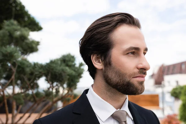 Portrait Young Groom Looking Away Outdoors — Stock Photo, Image