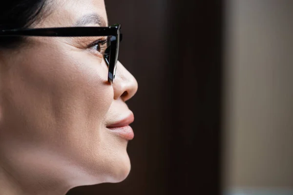 Profil de la femme asiatique dans les lunettes, concept de soins des yeux — Photo de stock