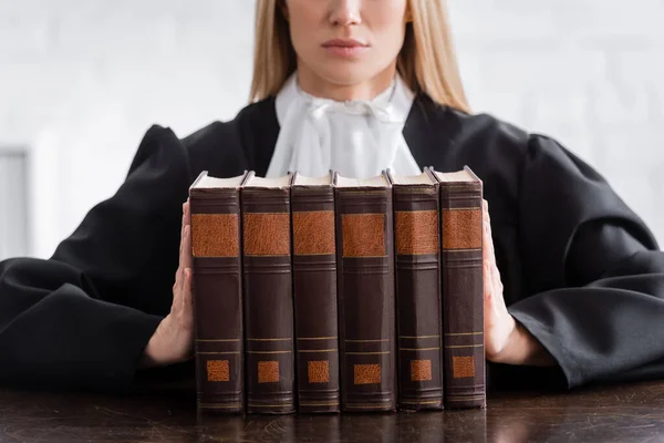 Partial view of prosecutor new row of books — Photo de stock