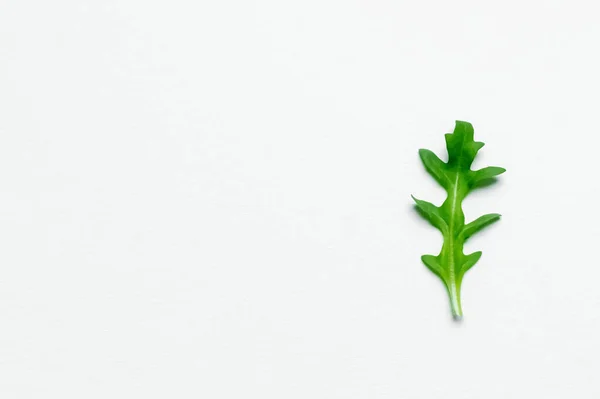 Top view of organic arugula leaf on white background — Foto stock