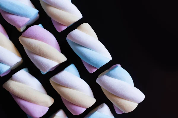 Flat lay with soft marshmallows isolated on black — Stock Photo