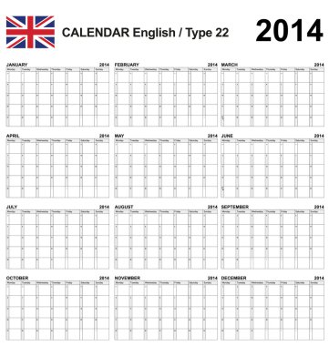 Takvim 2014 İngilizce türü 22