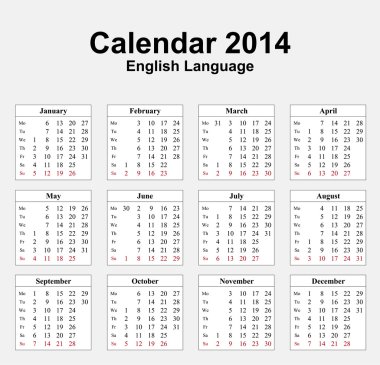 Takvim 2014 İngilizce türü 13