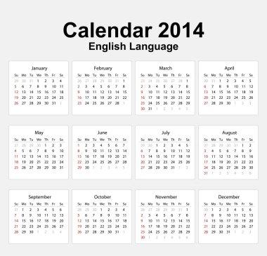 Takvim 2014 İngilizce türü 11