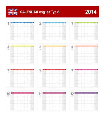 Takvim 2014 İngiliz tipi 8