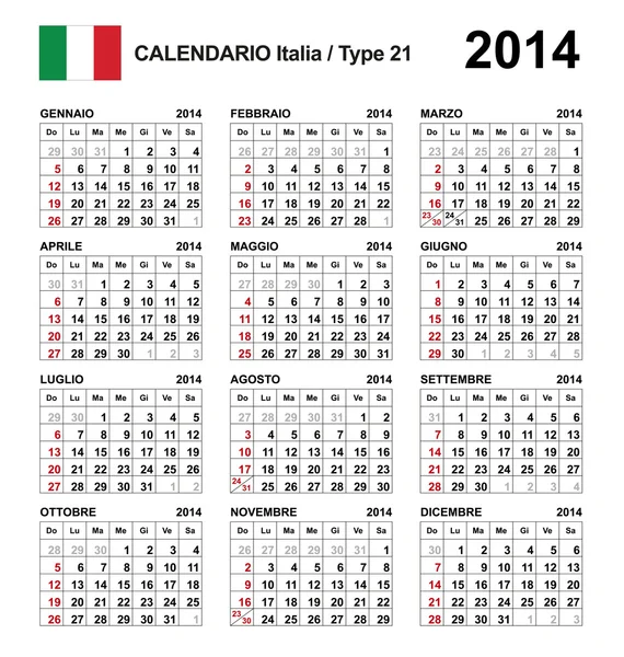 Calendário 2014 Itália Tipo 21 — Vetor de Stock