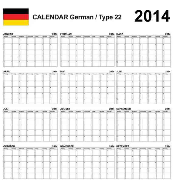 Calendario 2014 Tedesco Tipo 22 — Vettoriale Stock