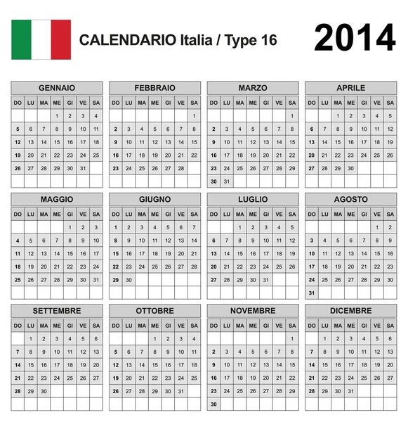 Calendrier 2014 Italie Type 16 — Image vectorielle