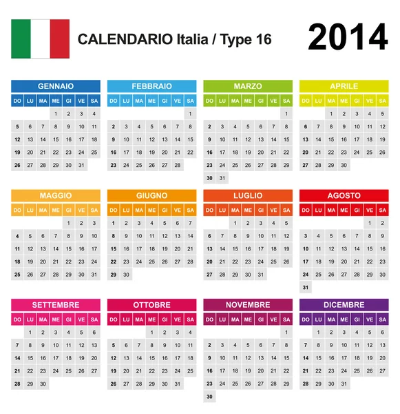 Calendário 2014 Itália Tipo 16 — Vetor de Stock