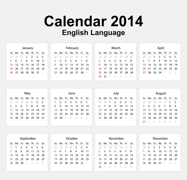 Calendario 2014 Inglés Tipo 11 — Vector de stock