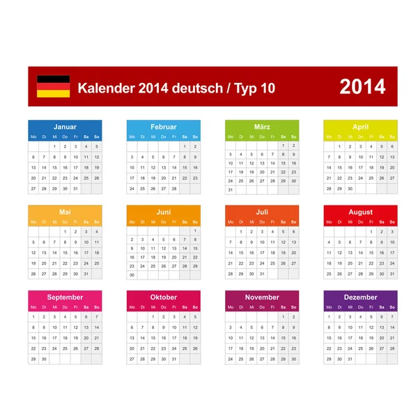 Kalender 2014 Duits typ 10 — Stockvector