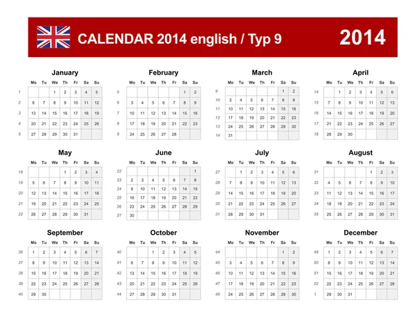 Takvim 2014 İngilizce türü 9