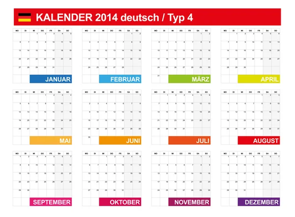 Calendario 2014 Alemán Tipo 4 — Vector de stock