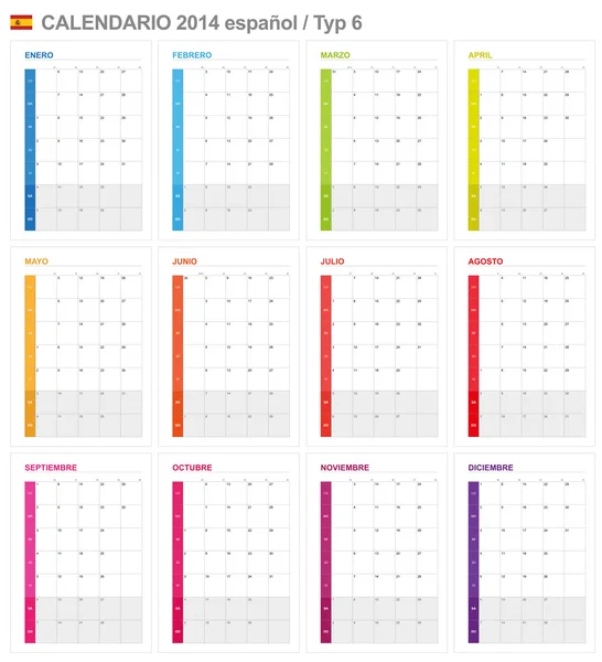 Calendario 2014 España Tipo 6 — Vector de stock