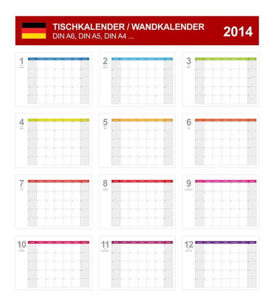 Calendario 2014 Alemán Tipo 8 — Vector de stock