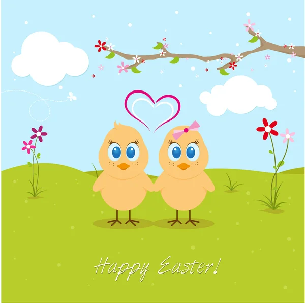 Two Easter Chicklets In Love — Stock Vector
