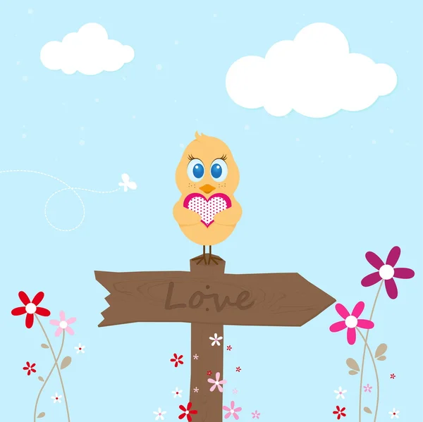 Chicklet de Pascua con un gran corazón rosa — Vector de stock