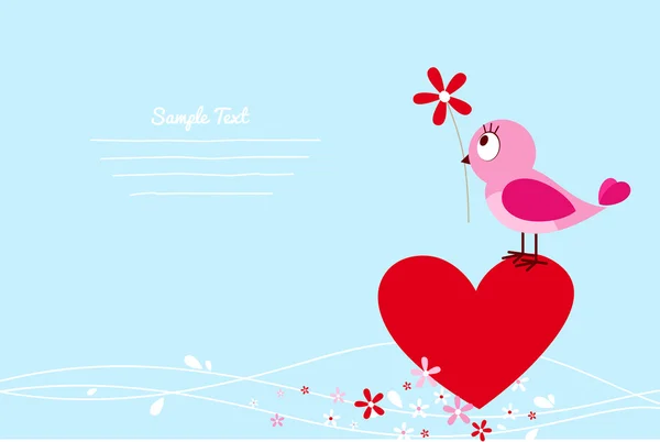 Pink Bird With Flower — Stock Vector