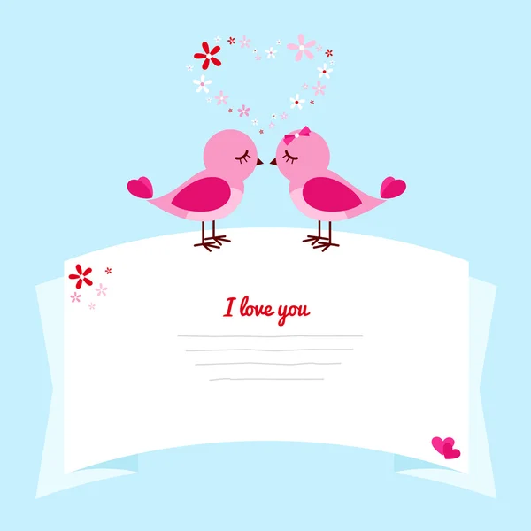 Deux oiseaux roses amoureux — Image vectorielle