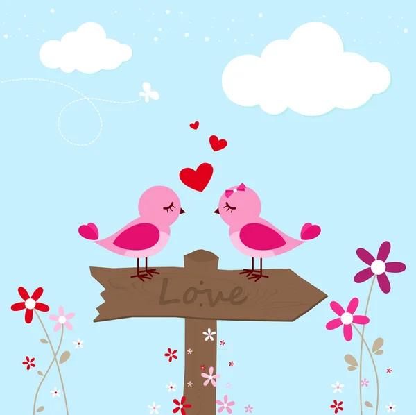 Two Pink Bird In Love — Stock Vector