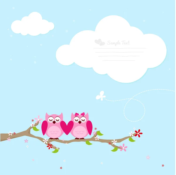 Two Pink Owl In Love — Stock Vector