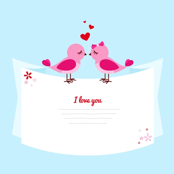 Two Pink Bird In Love — Stock Vector