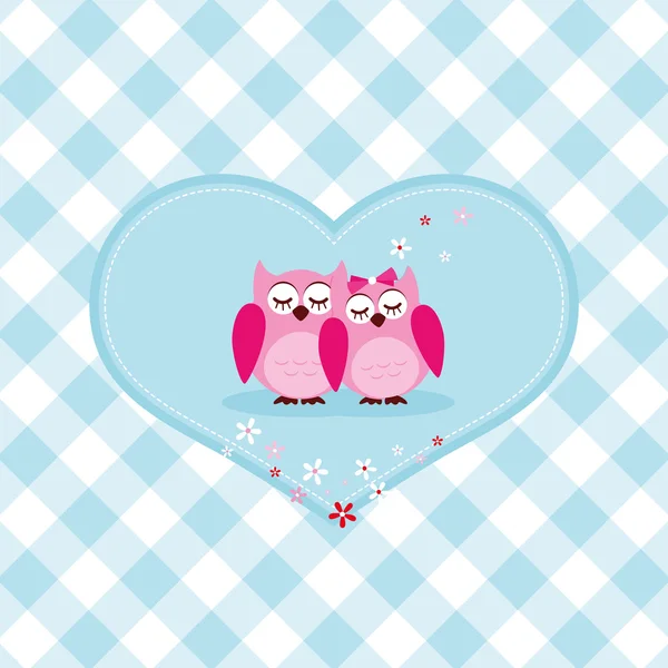 Dua Pink Owl In Love - Stok Vektor