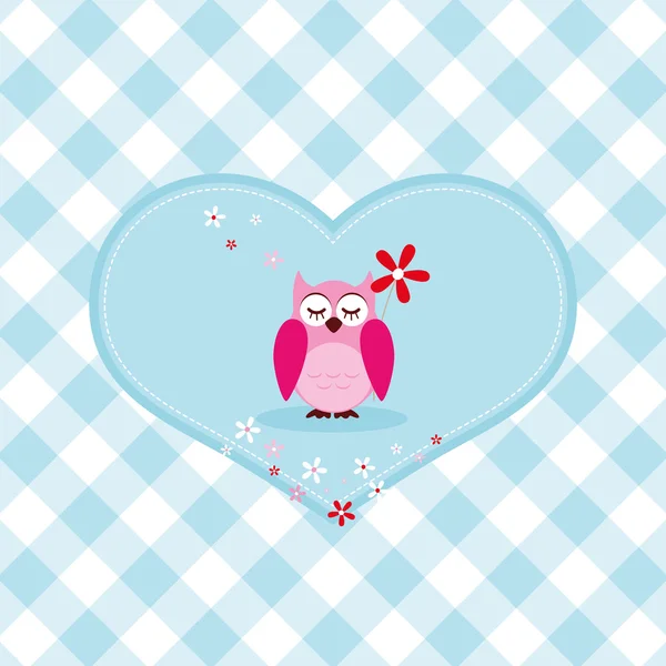 Pink Owl With Flower — Stock Vector