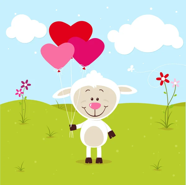 Lovely sheep with balloons — Stock Vector