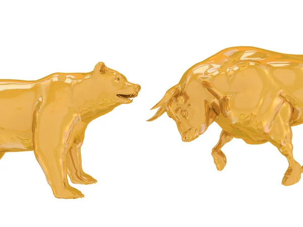 Gold bull and bear — Stock Photo, Image