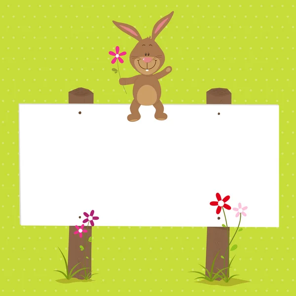 Lovely bunny with signboard — Stock Vector