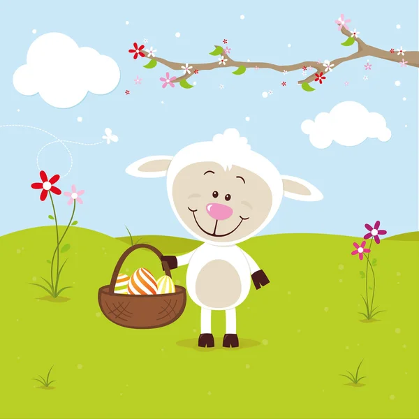 Charmant mouton aux œufs de Pâques — Image vectorielle