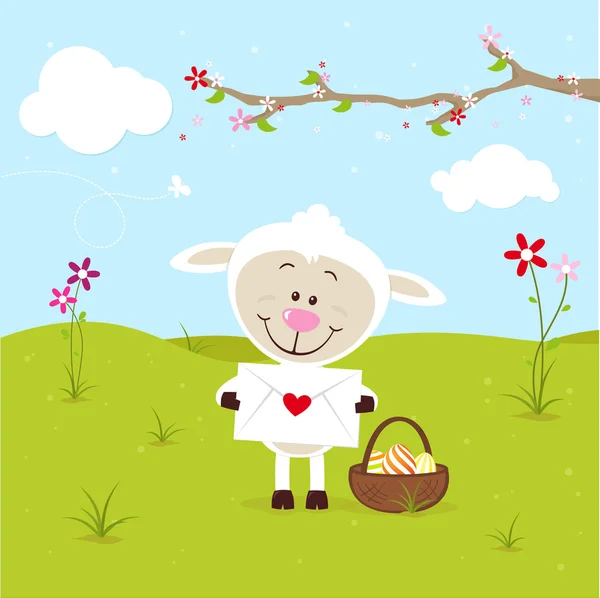 Mooie schapen met loveletter — Stockvector