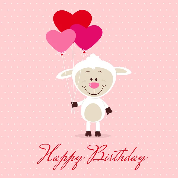 Little sheep with heart balloons — Stock Vector