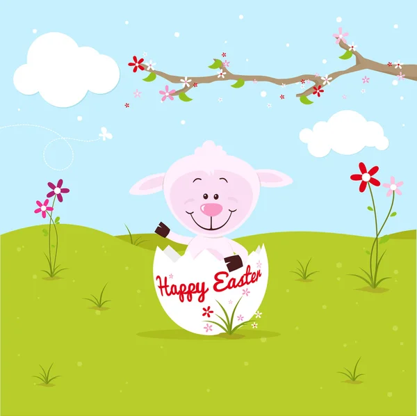 Little sheep in a big egg — Stock Vector