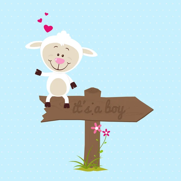 Little sheep with signboard — Stock Vector