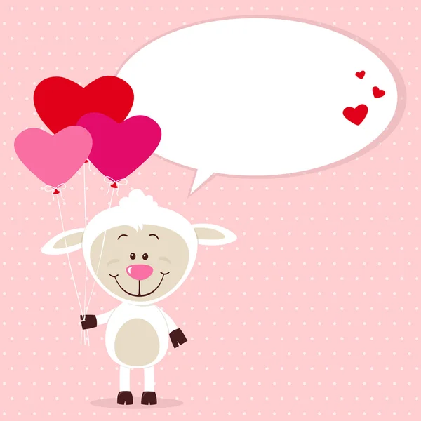 Little sheep with heart balloons — Stock Vector