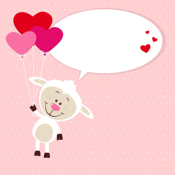 Kalp balon uçan küçük koyun — Stok Vektör