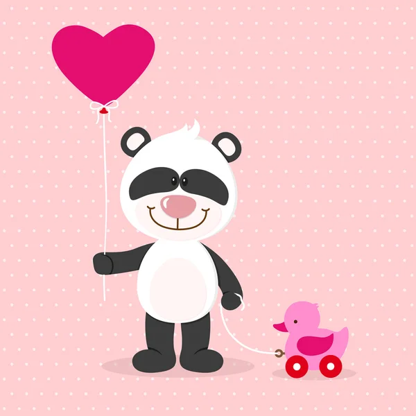 Lilla panda med röda ballon — Stock vektor