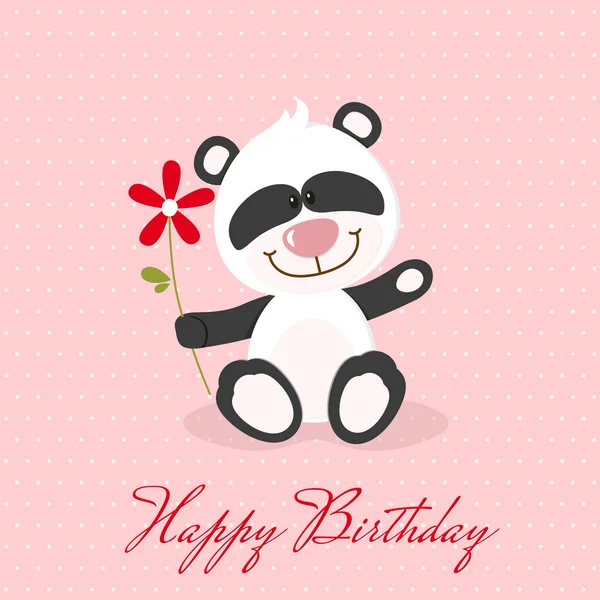 Pequeño panda con flor roja — Vector de stock